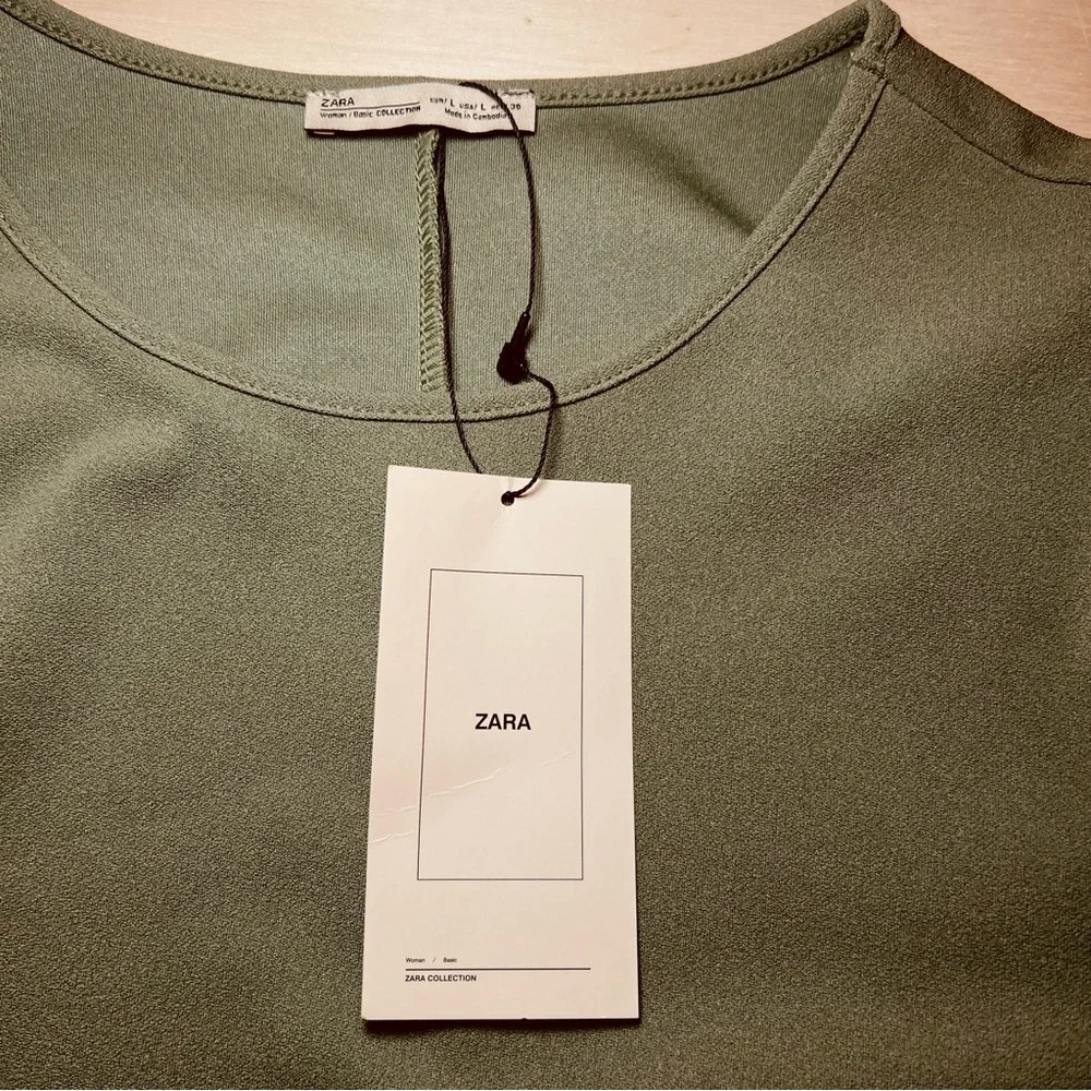 Zara olive green ruffle sleeves dress, size Large NWT - Picture 5 of 8